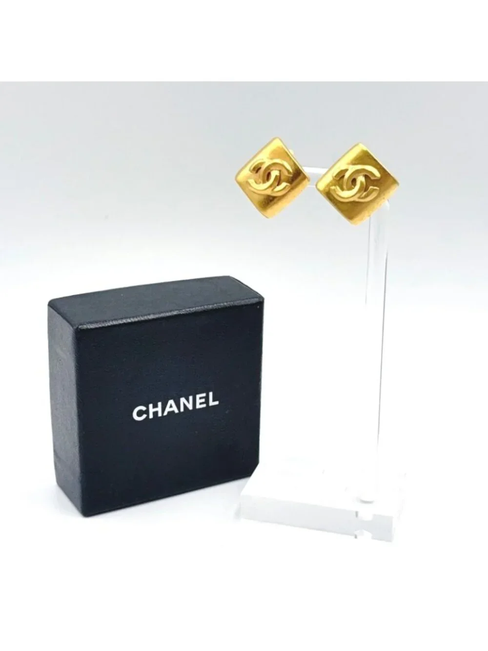Chanel CC Logo Square Gold Plated Earrings